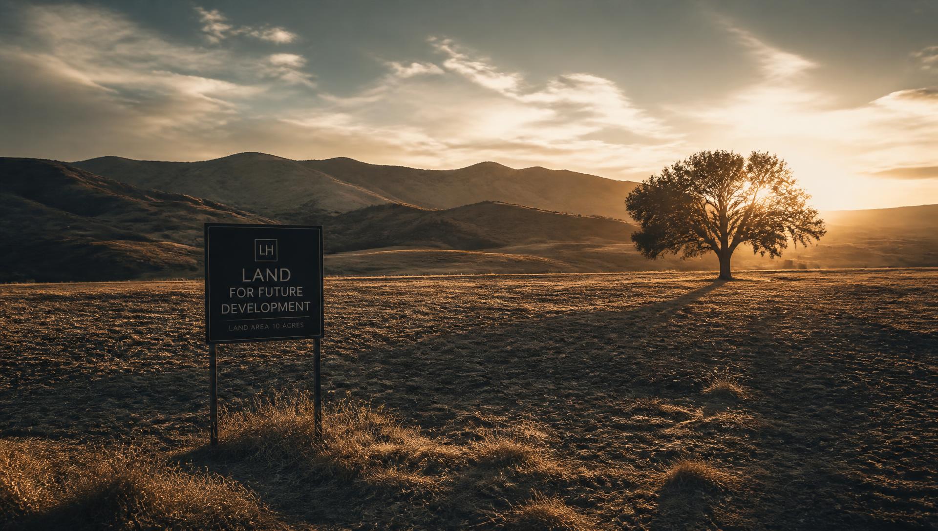 Terreno amplo ao pôr do sol com uma árvore isolada